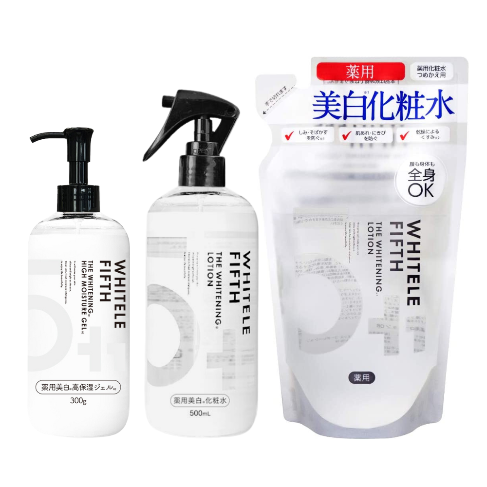 【WHITELE FIFTH】 薬用美白化粧水500ml 詰替え420ml 薬用美白高保湿オールインワンジェル300g　3点セット