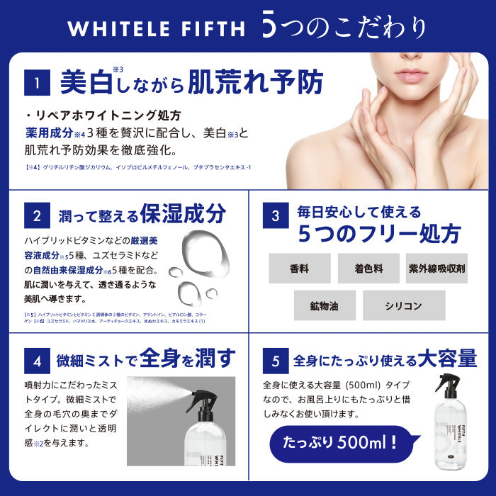 【WHITELE FIFTH】薬用美白化粧水500ml  詰替え420ml 　2点セット