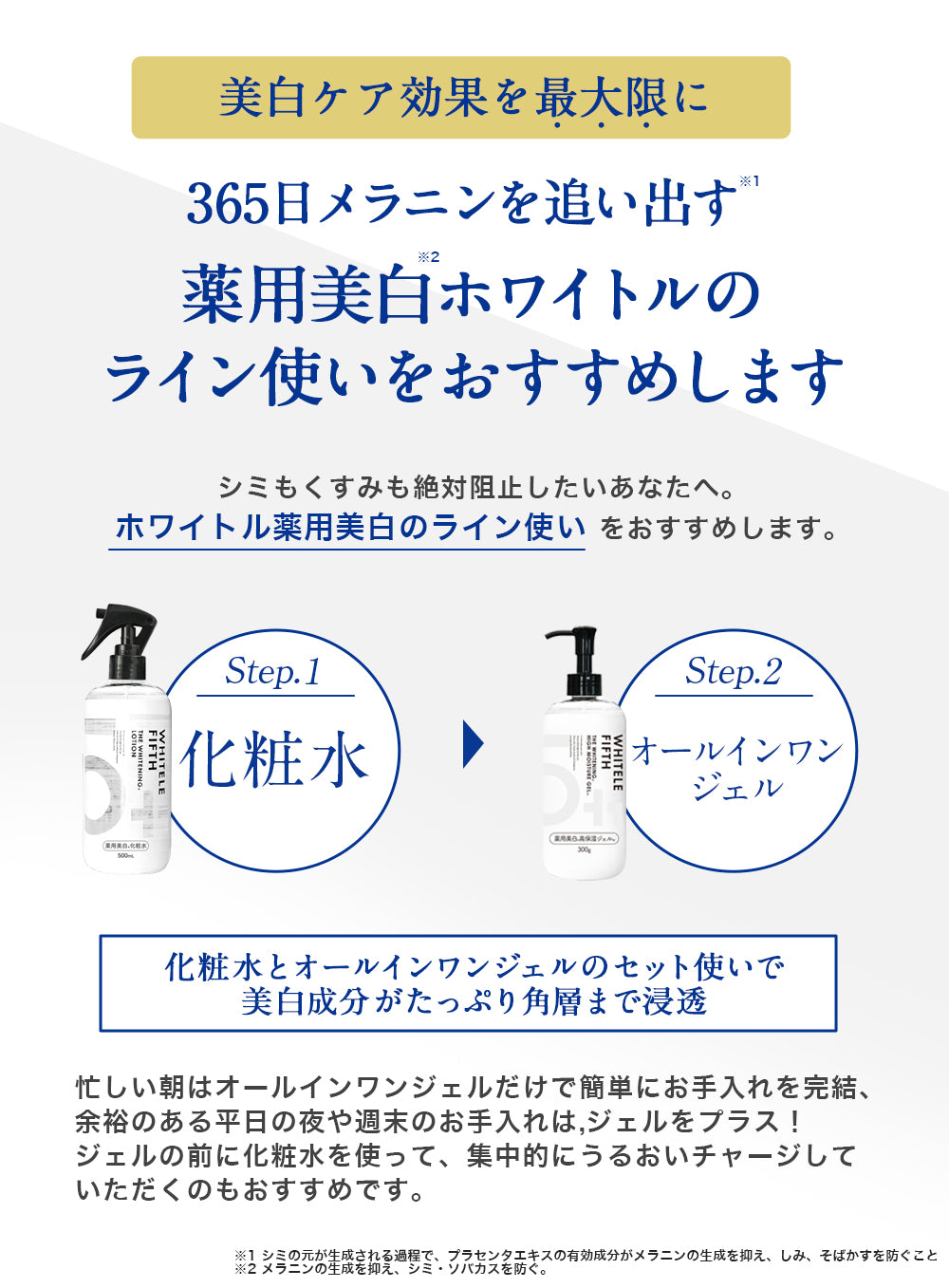 【WHITELE FIFTH】薬用美白化粧水500ml 薬用美白高保湿オールインワンジェル300g 　2点セット